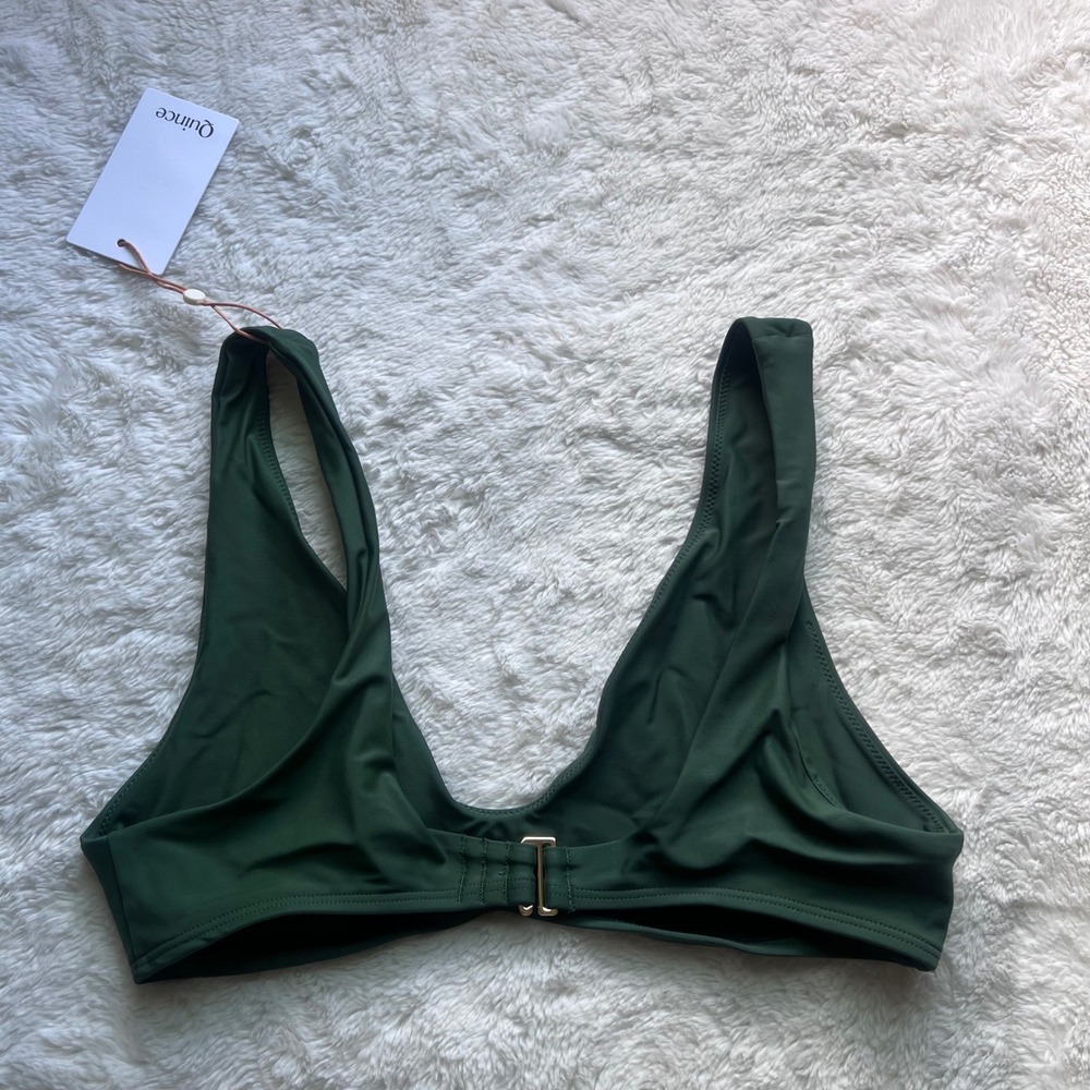 Quince Women's Recycled Polyamide V-Neck Bikini Top Dark Green ATG001 Medium NWT - Picture 4 of 8